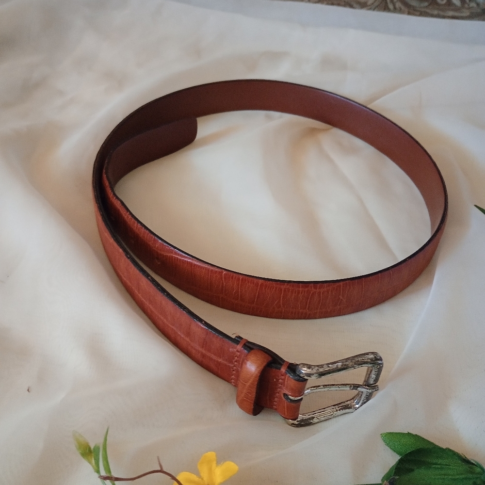Vintage Cross Embossed Geniue Leather Belt Handcrafted in Argentina 38-95